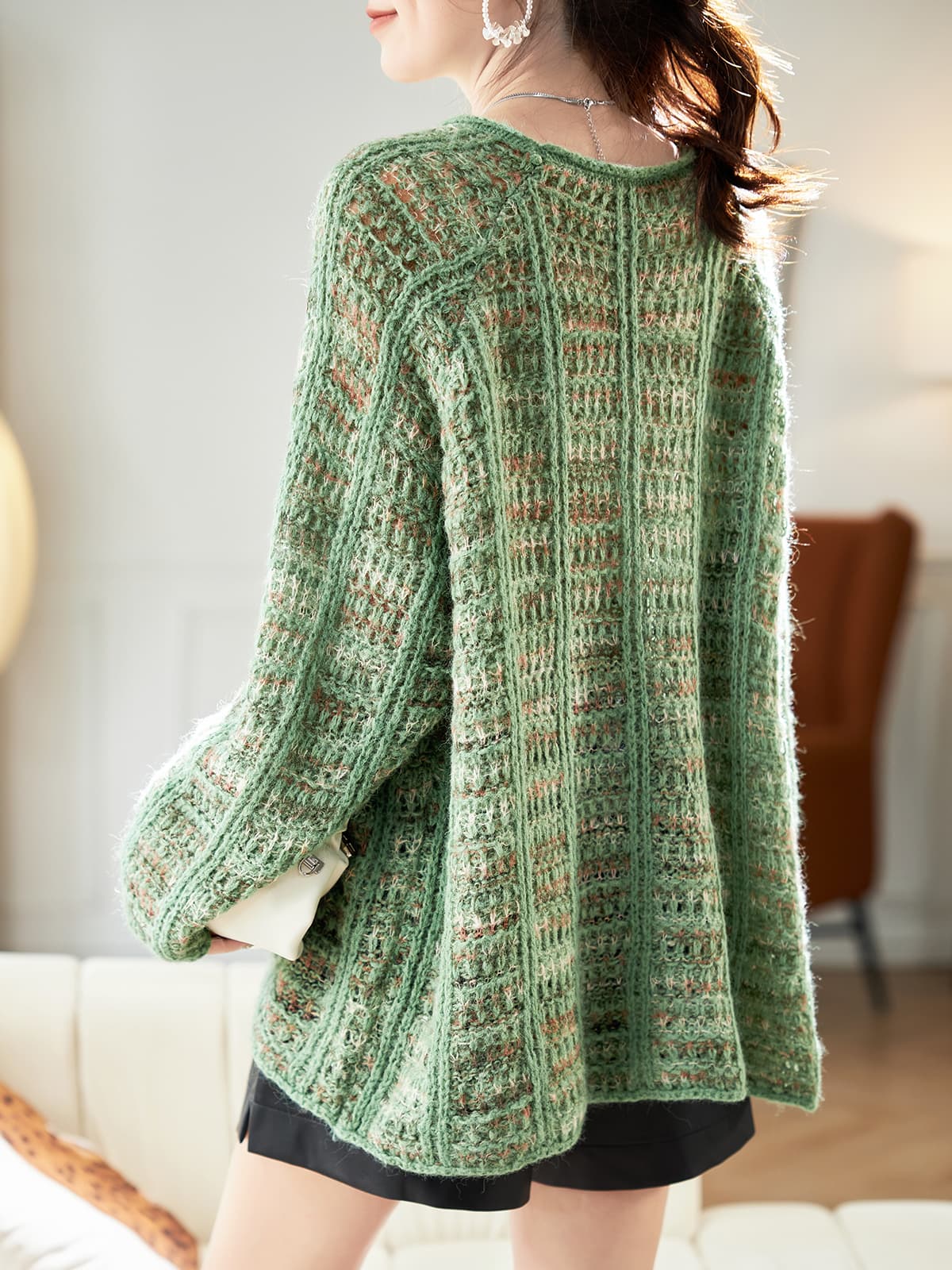 カットソー ふわもこ編み上げゆったりプルオーバー