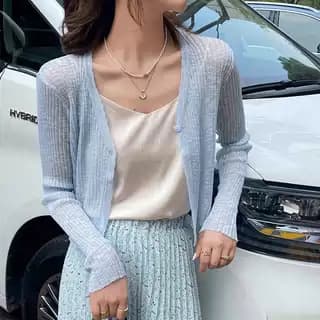 カットソー 透かし編みショート丈カーディガン