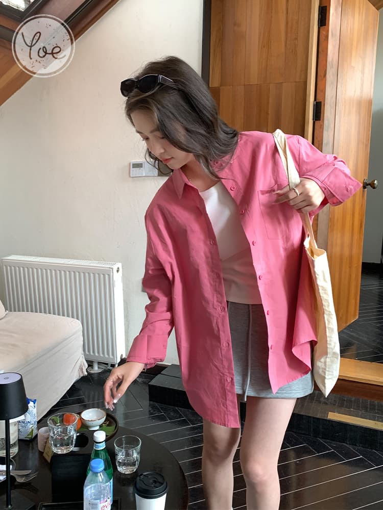 カットソー ゆったりシルエットシャツ風カットソー