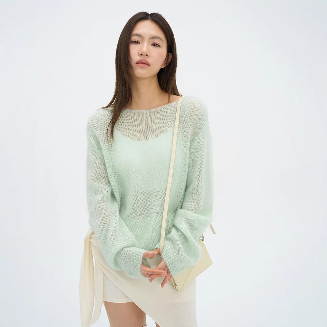 カットソー シアーニット 透け感長袖プルオーバー