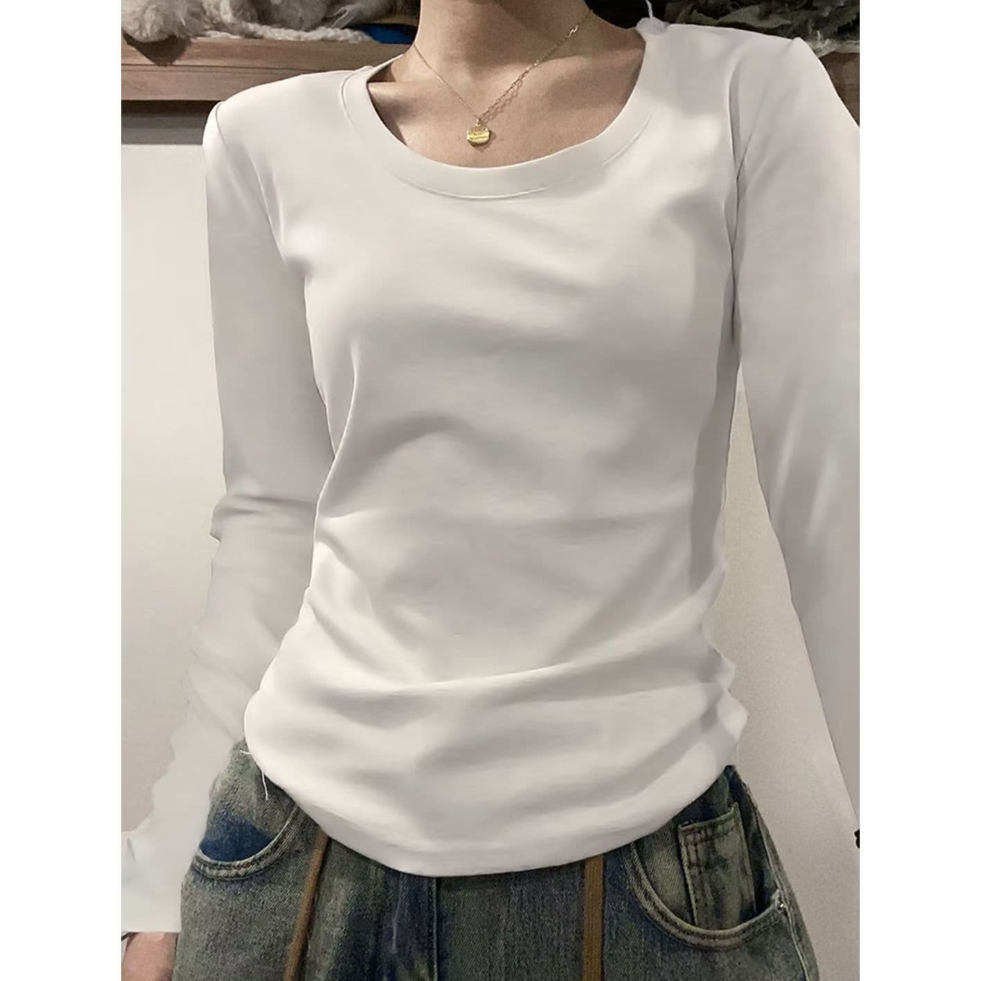 カットソー ベーシック丸首フィット長袖カットソー