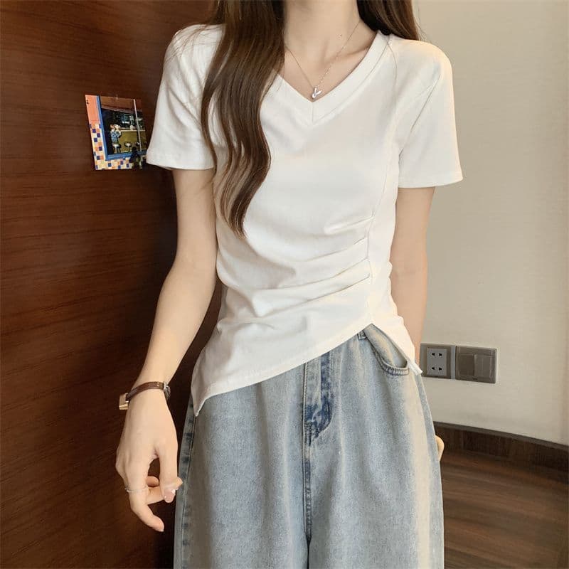 カットソー シンプル美シルエット深Vネック