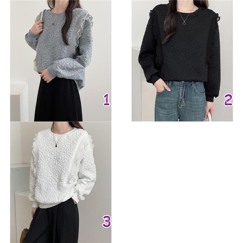 韓国風立体編み長袖カットソー女性用トップス3色
