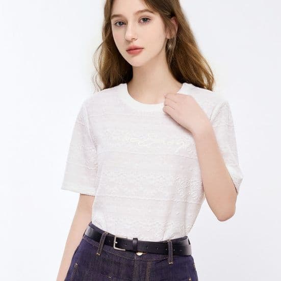 カットソー 爽やか立体柄シンプルカットソー