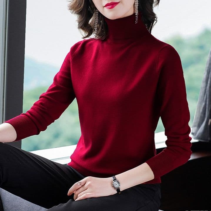 カットソー リブ仕様ハイネック上質カットソー