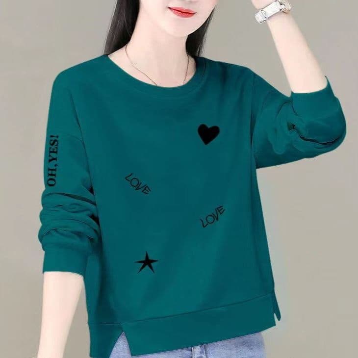 カットソー ハートスター刺繍入りゆったり長袖カットソー