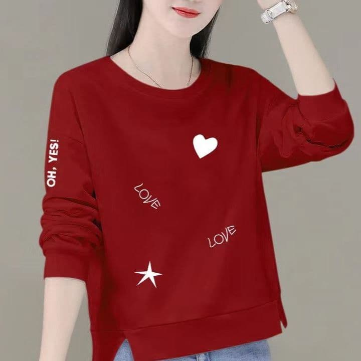 カットソー ハートスター刺繍入りゆったり長袖カットソー