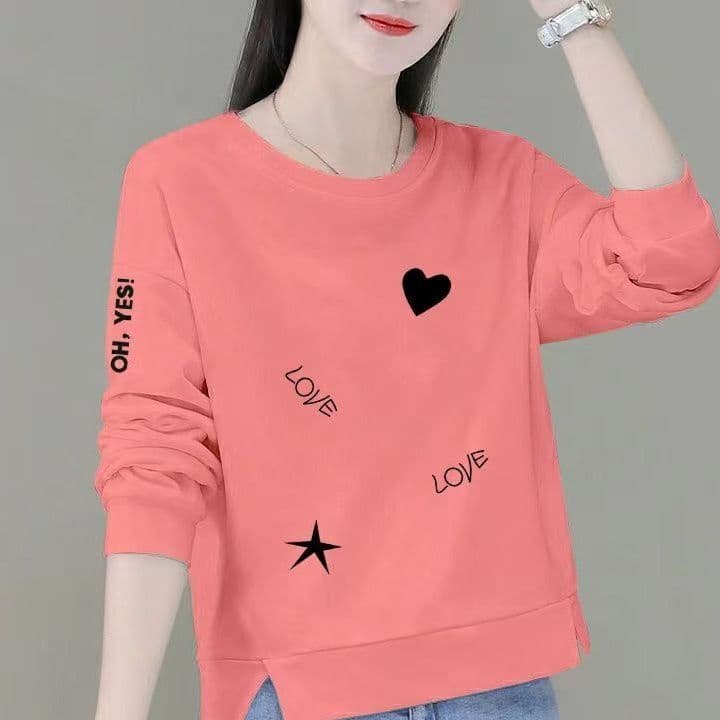 カットソー ハートスター刺繍入りゆったり長袖カットソー