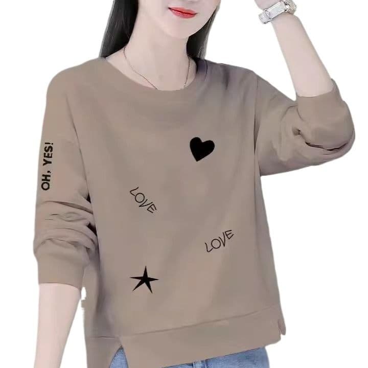 カットソー ハートスター刺繍入りゆったり長袖カットソー