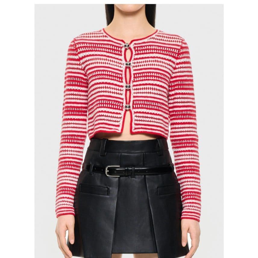 カットソー 模様編みショート丈カーディガン