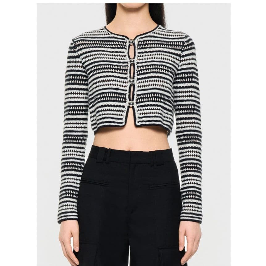 カットソー 模様編みショート丈カーディガン