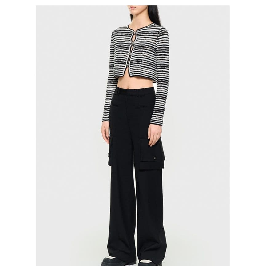 カットソー 模様編みショート丈カーディガン