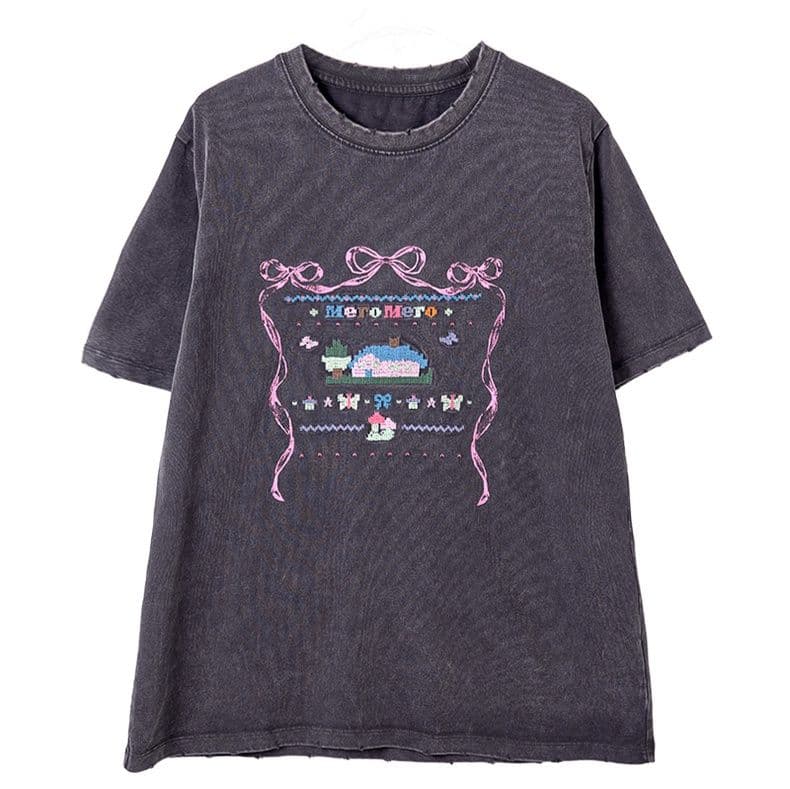カットソー リボン刺繍ゆったり半袖カットソー