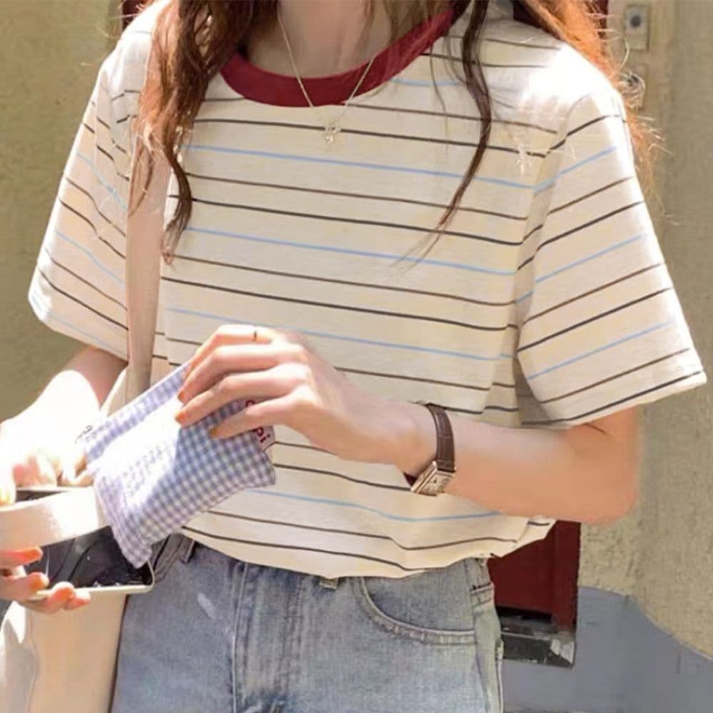 カットソー バイカラーボーダー半袖Tシャツ 夏