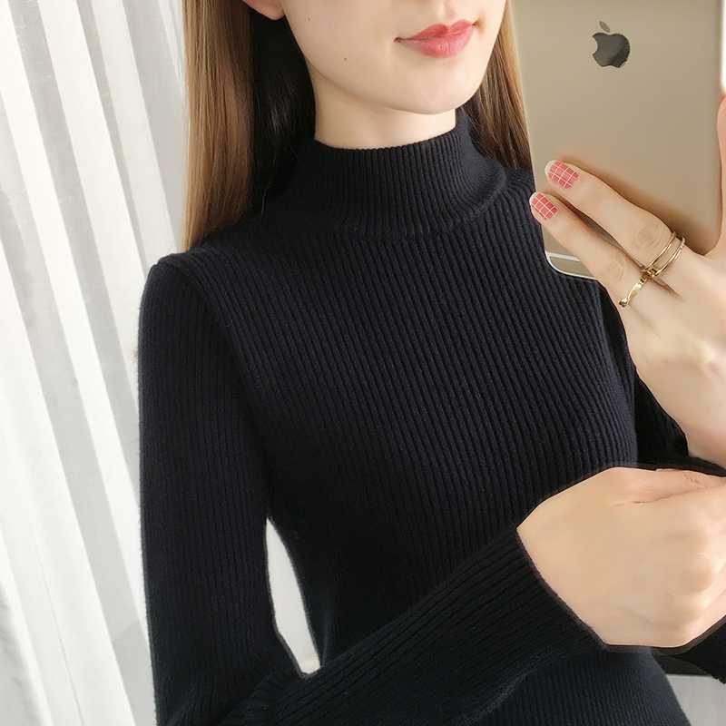 カットソー リブ編みハイネック長袖カットソー