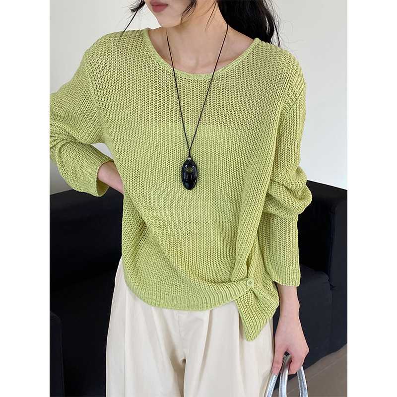 カットソー 裾結びニット長袖プルオーバー