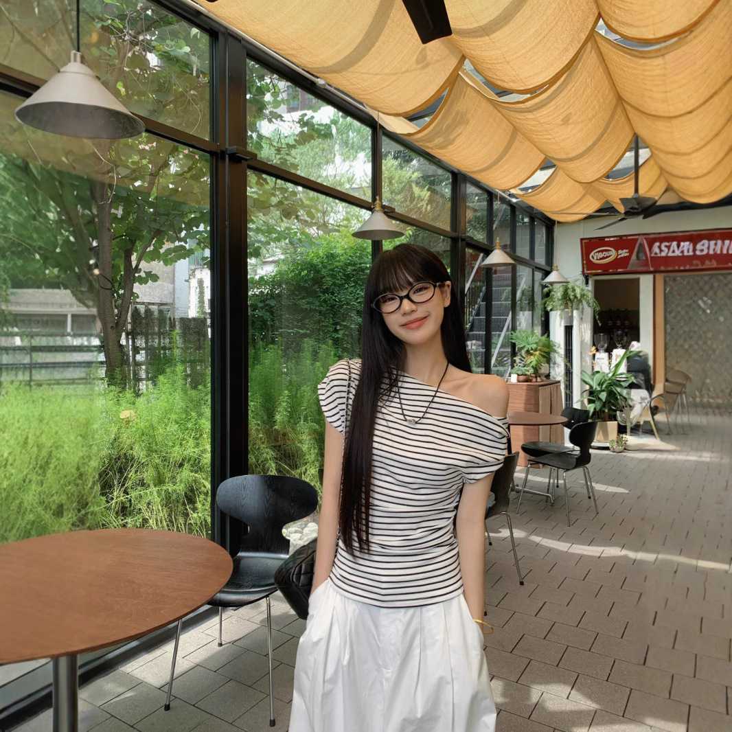 カットソー 肩見せボーダーボートネック