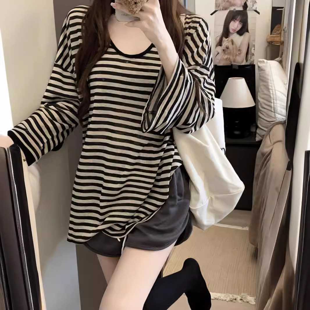 カットソー ゆったりボーダー長袖カットソー