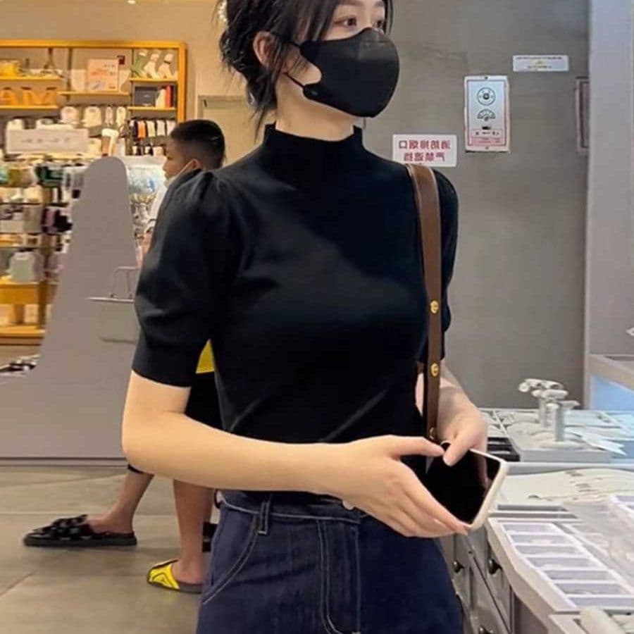 カットソー ハイネック立体感パフスリーブ半袖