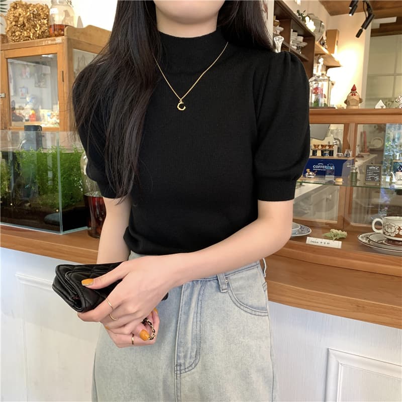 カットソー 優美パフスリーブハイネック