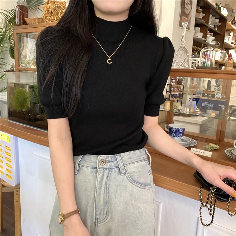 カットソー 優美パフスリーブハイネック