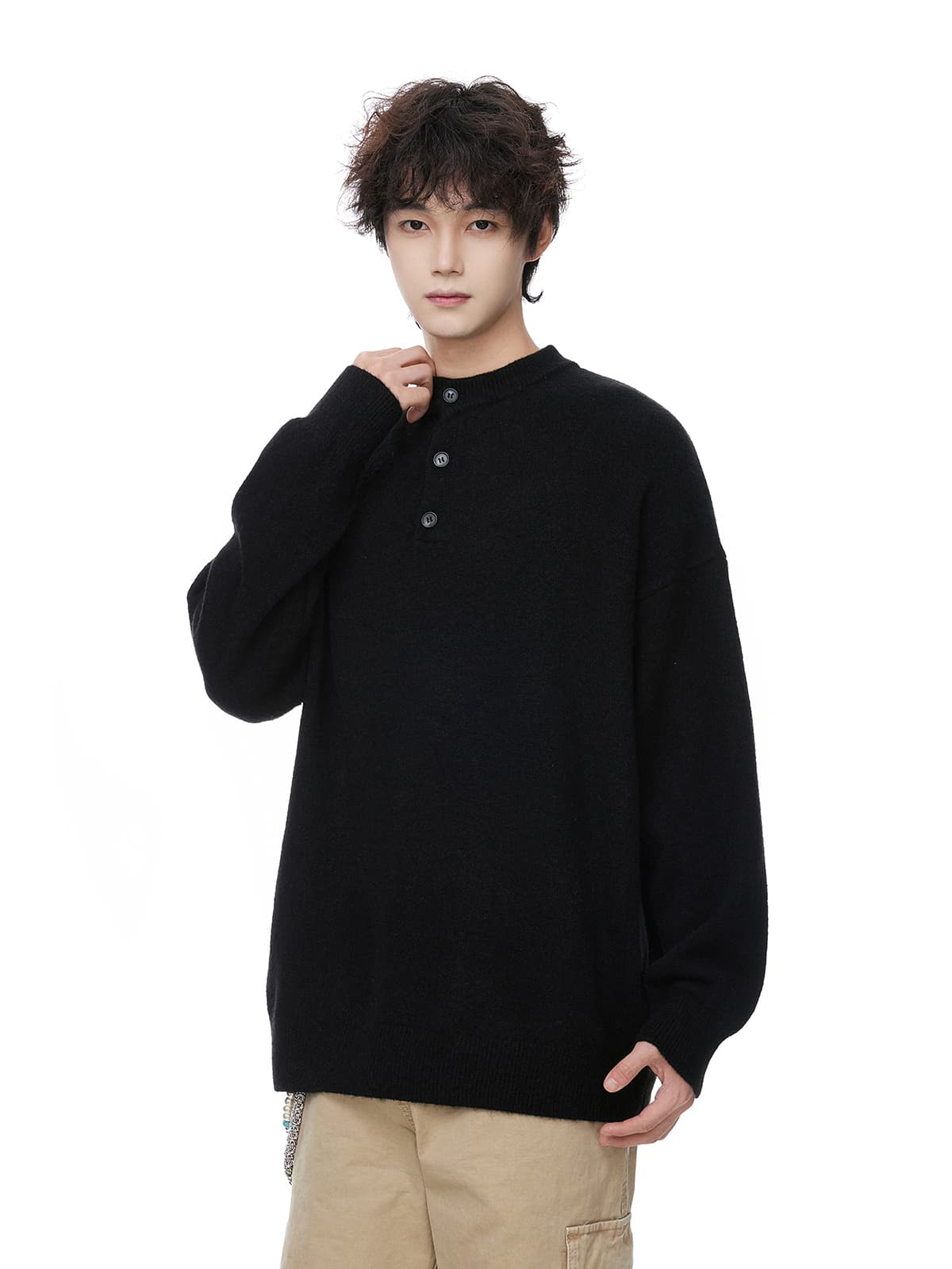  カットソー ヘンリーネック オーバーサイズ ニット