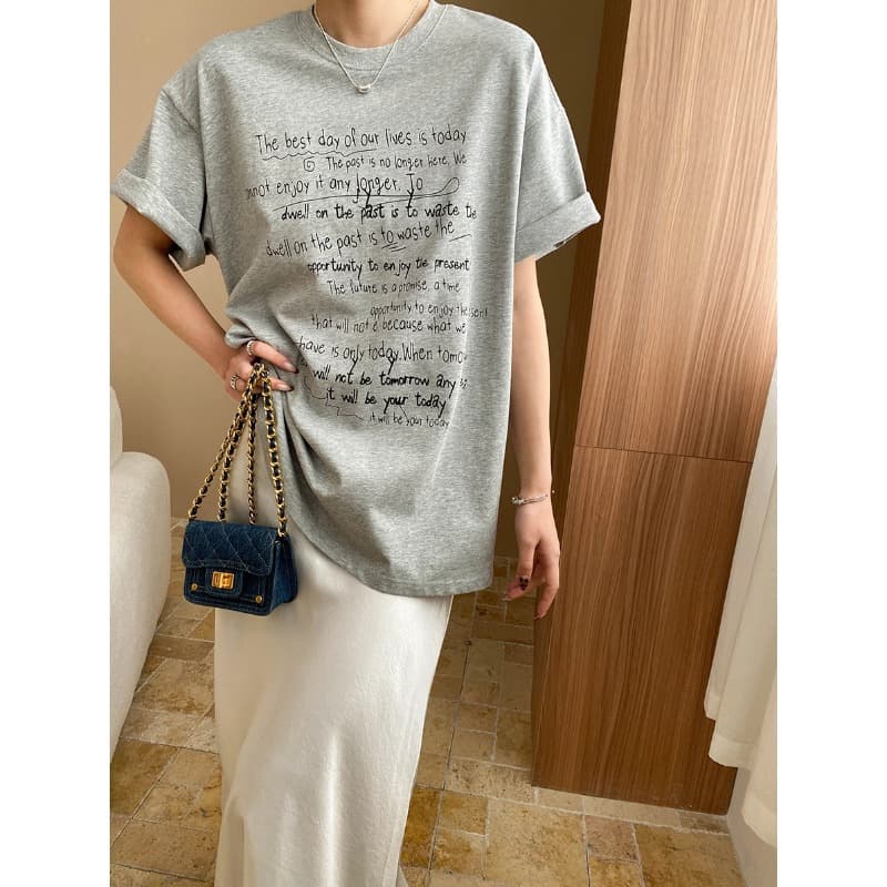カットソー 詩的メッセージ入りリラックスTシャツ