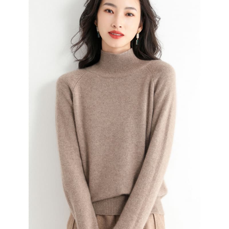 カットソー 上品な編み目が美しいハイネック長袖カットソー