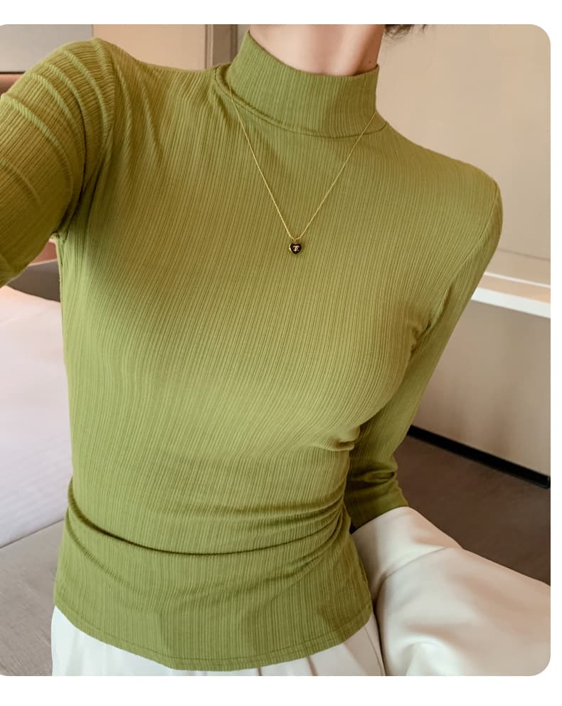 カットソー リブ編み細身ハイネックカットソー