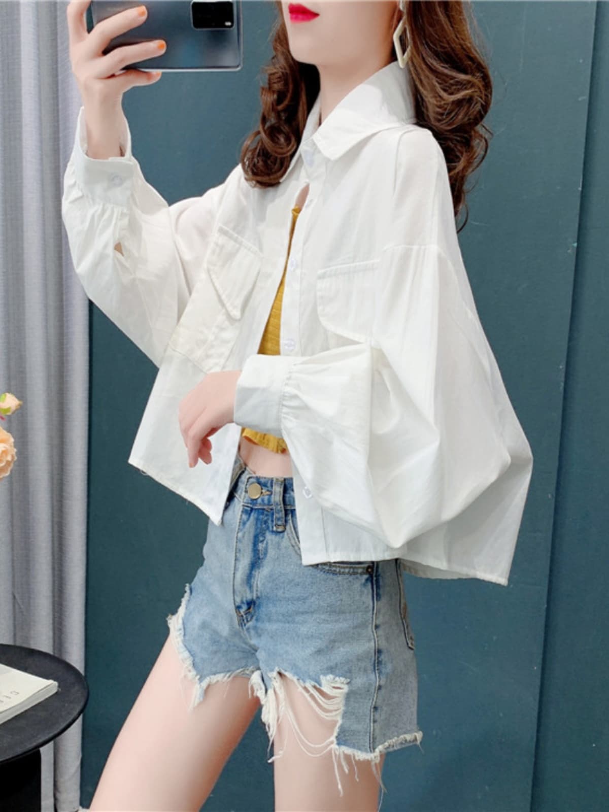 カットソー ゆったりシルエット袖口ギャザーボリューム七分丈シャツ