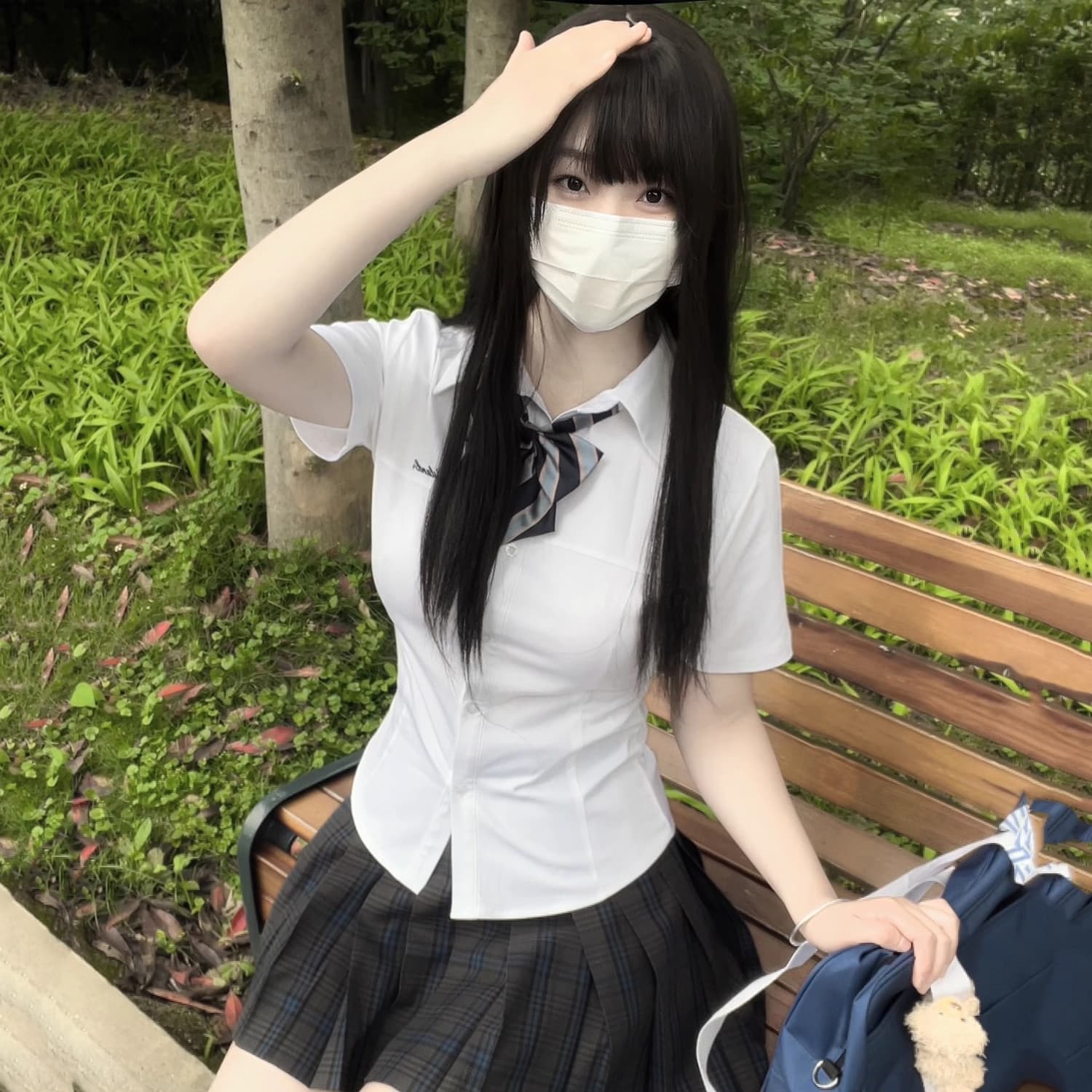 カットソー リボンタイ付き制服風カットソー