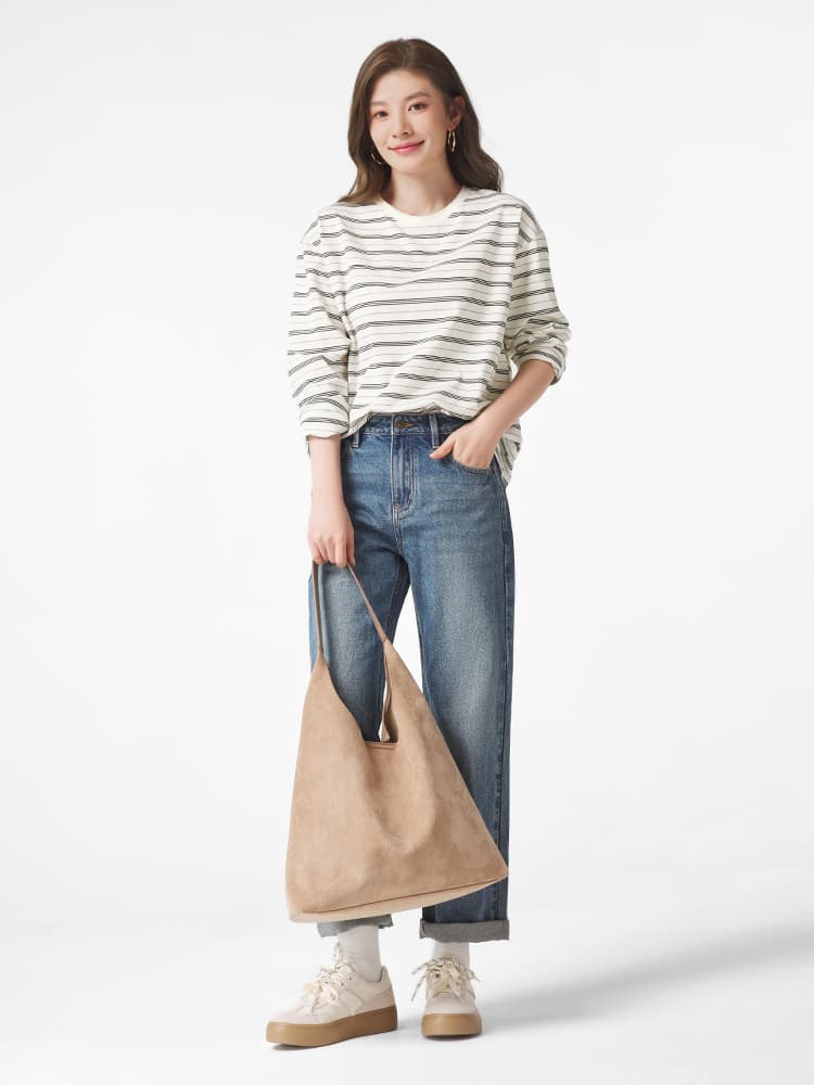 カットソー 細ボーダーゆったり長袖カットソー