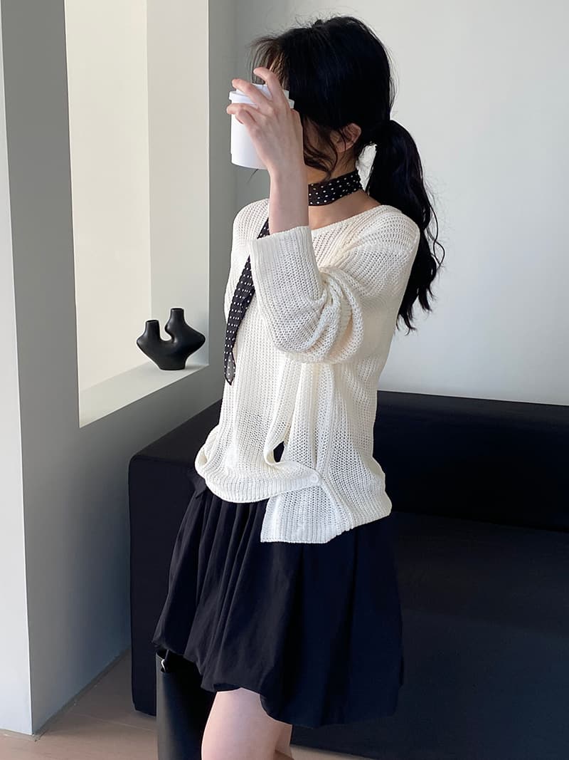 カットソー 裾結びニット長袖プルオーバー