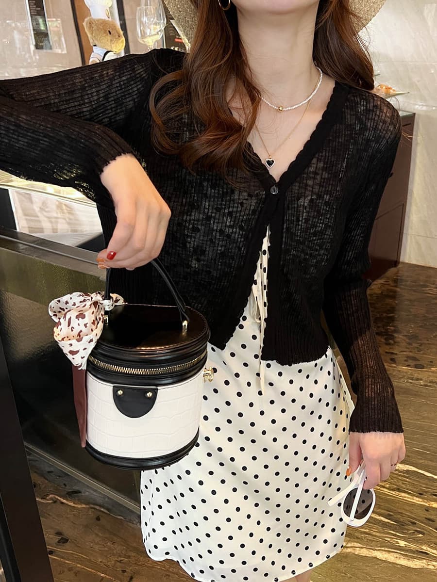 カットソー 透かし編みショート丈カーディガン