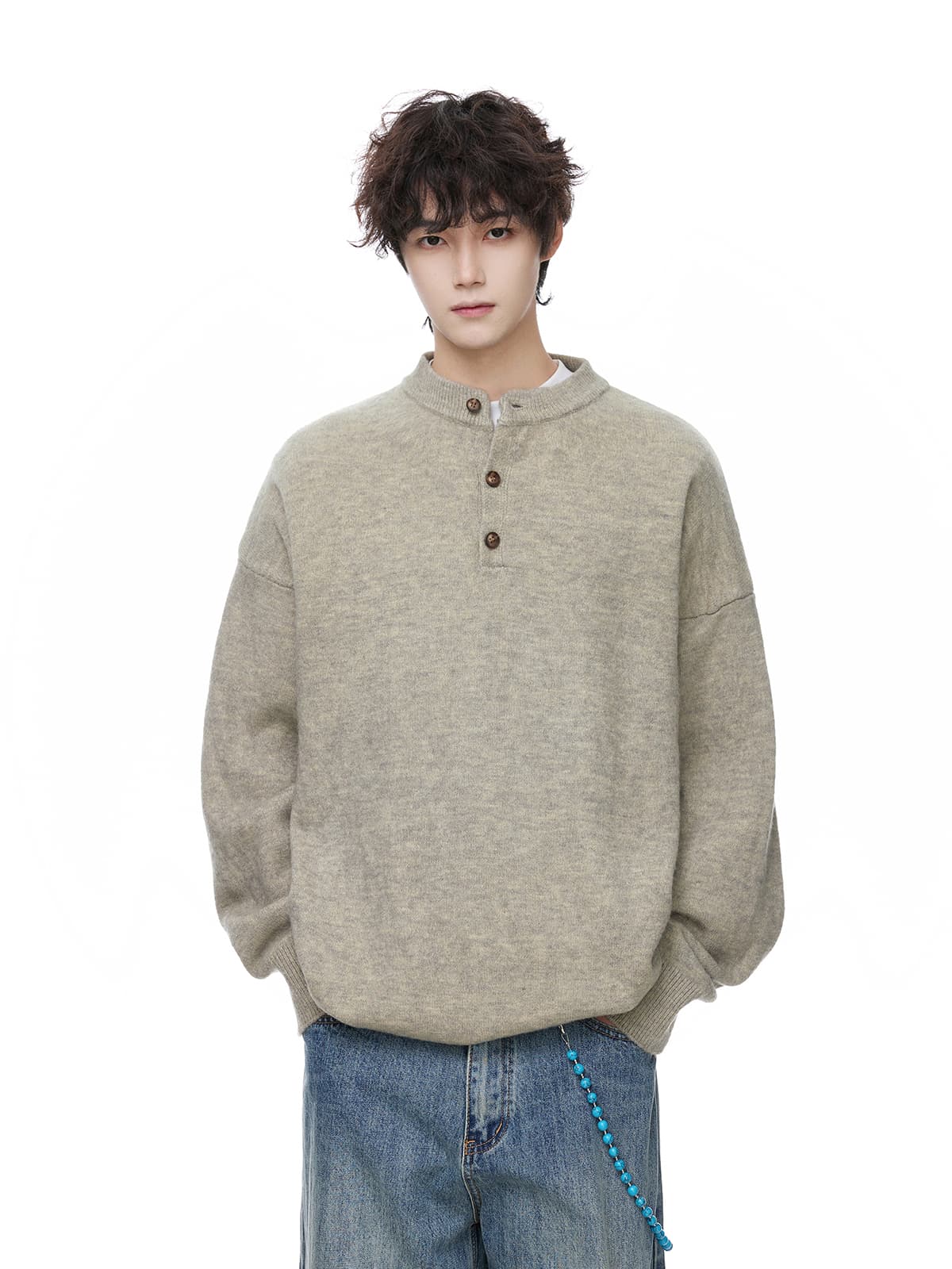  カットソー ヘンリーネック オーバーサイズ ニット