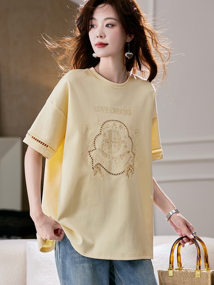 カットソー 刺繍入り優美ゆったりカットソー