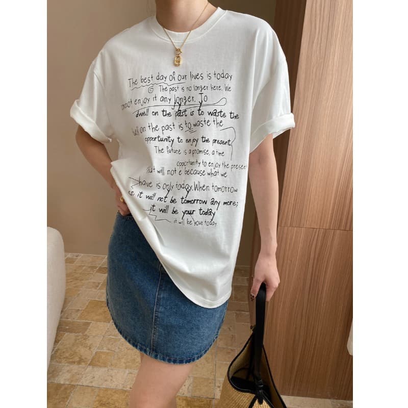 カットソー 詩的メッセージ入りリラックスTシャツ
