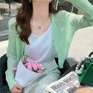 カットソー 透かし編みショート丈カーディガン