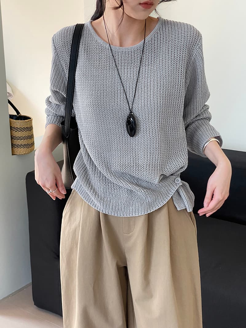 カットソー 裾結びニット長袖プルオーバー