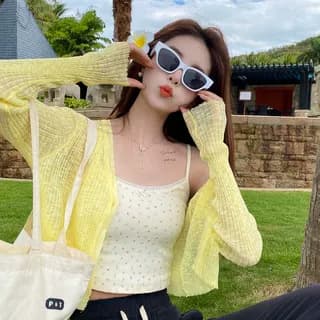 カットソー 透かし編みショート丈カーディガン