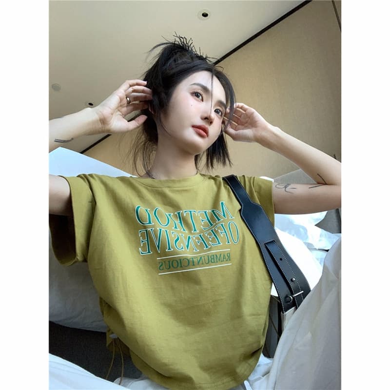 カットソー サイドギャザー クロップド七分丈