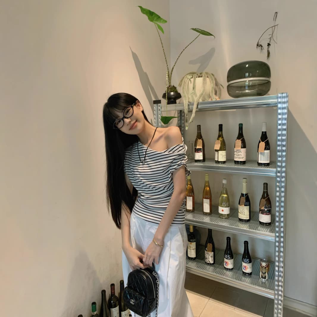 カットソー 肩見せボーダーボートネック