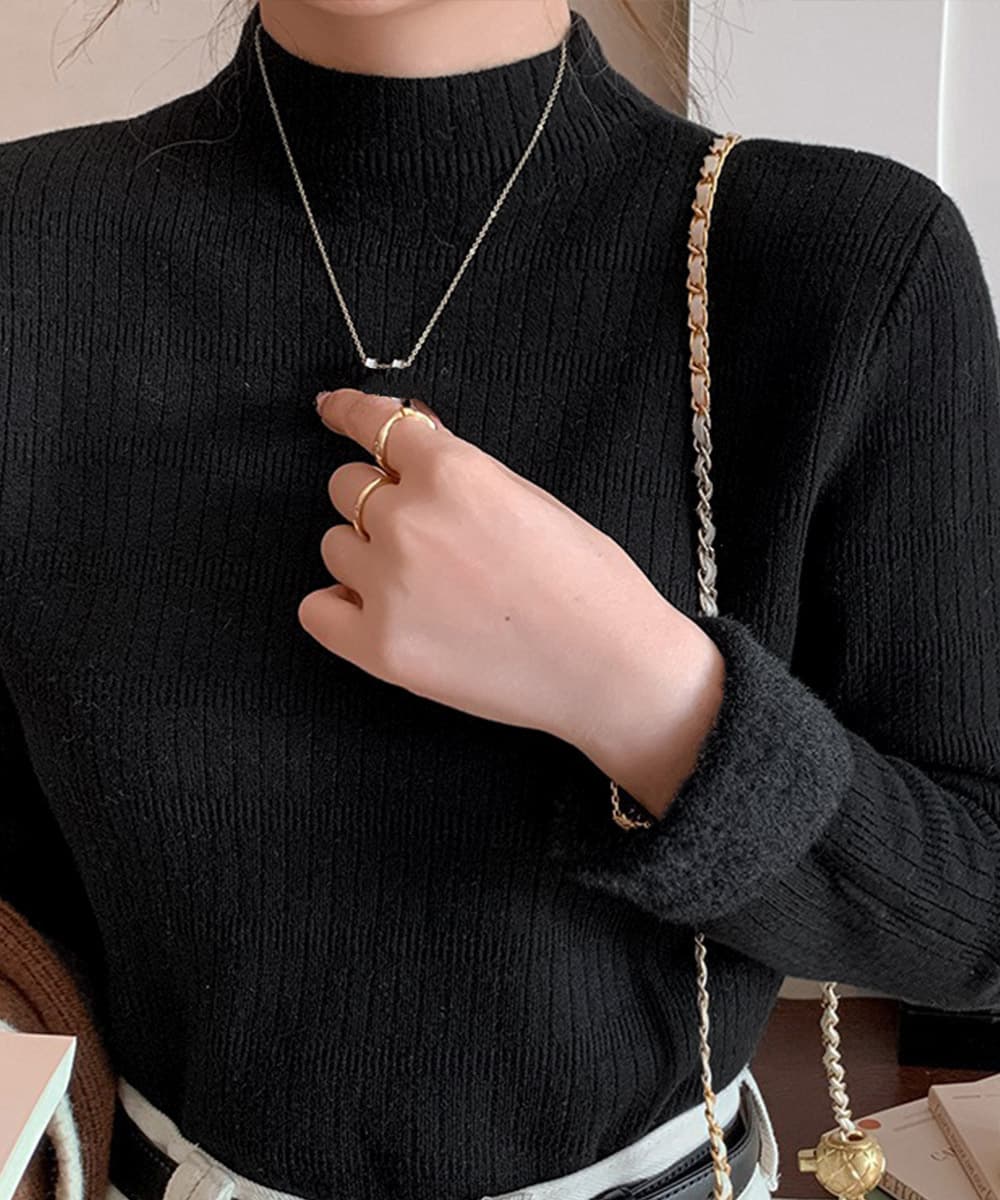 裏起毛ハイネックニット長袖カットソー厚手