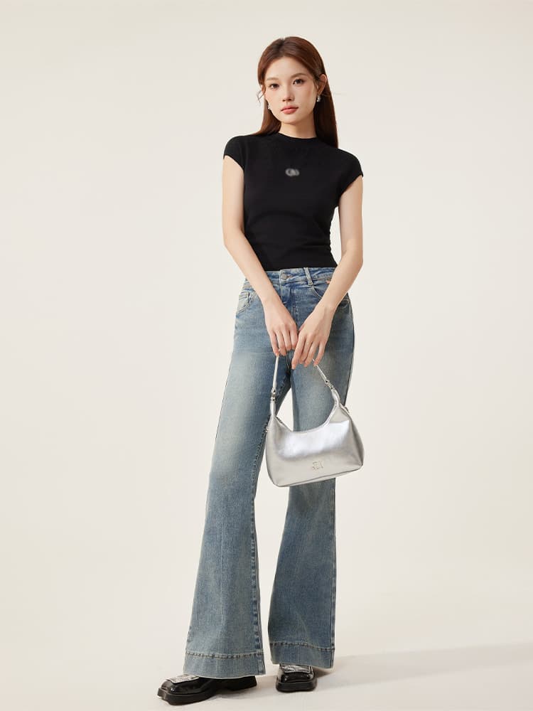 カットソー すっきりフィット リブ編み ハイネック トップス