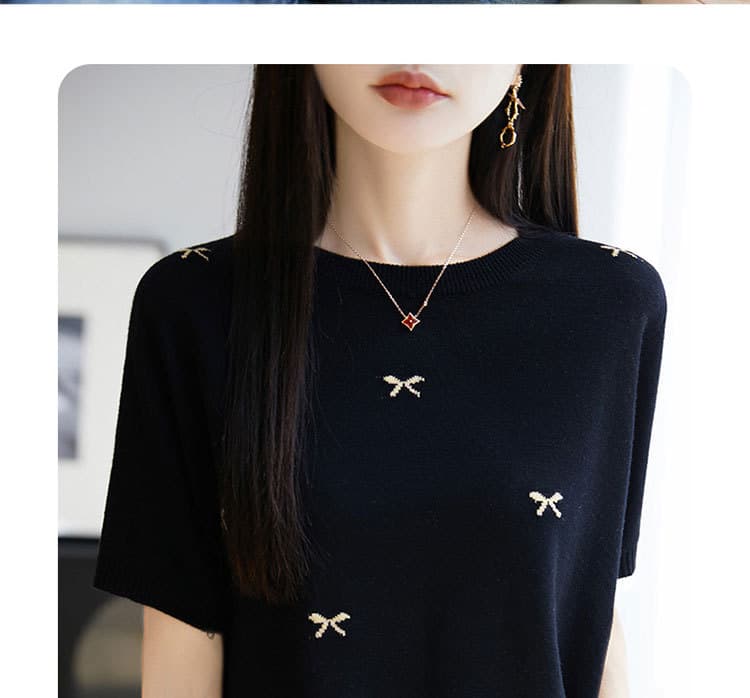 カットソー リボン刺繍ニットカットソー