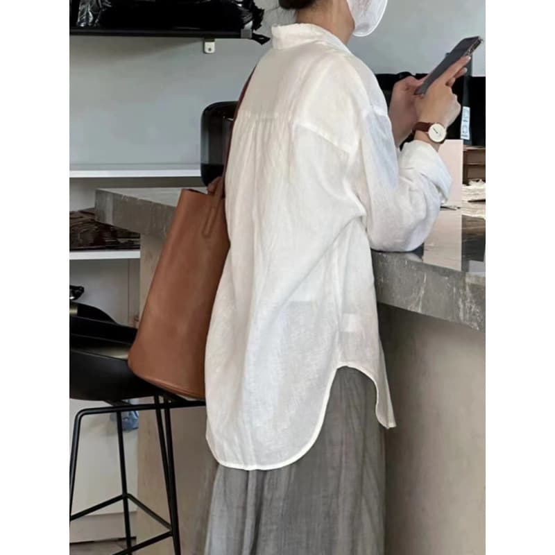 カットソー リネン風やわらかシャツ長袖