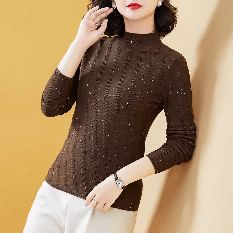 カットソー リブ仕様ハイネック上質カットソー