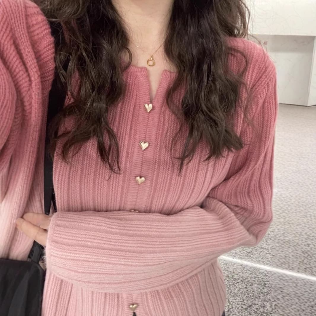 カットソー 優美リブ編みVネックカットソー