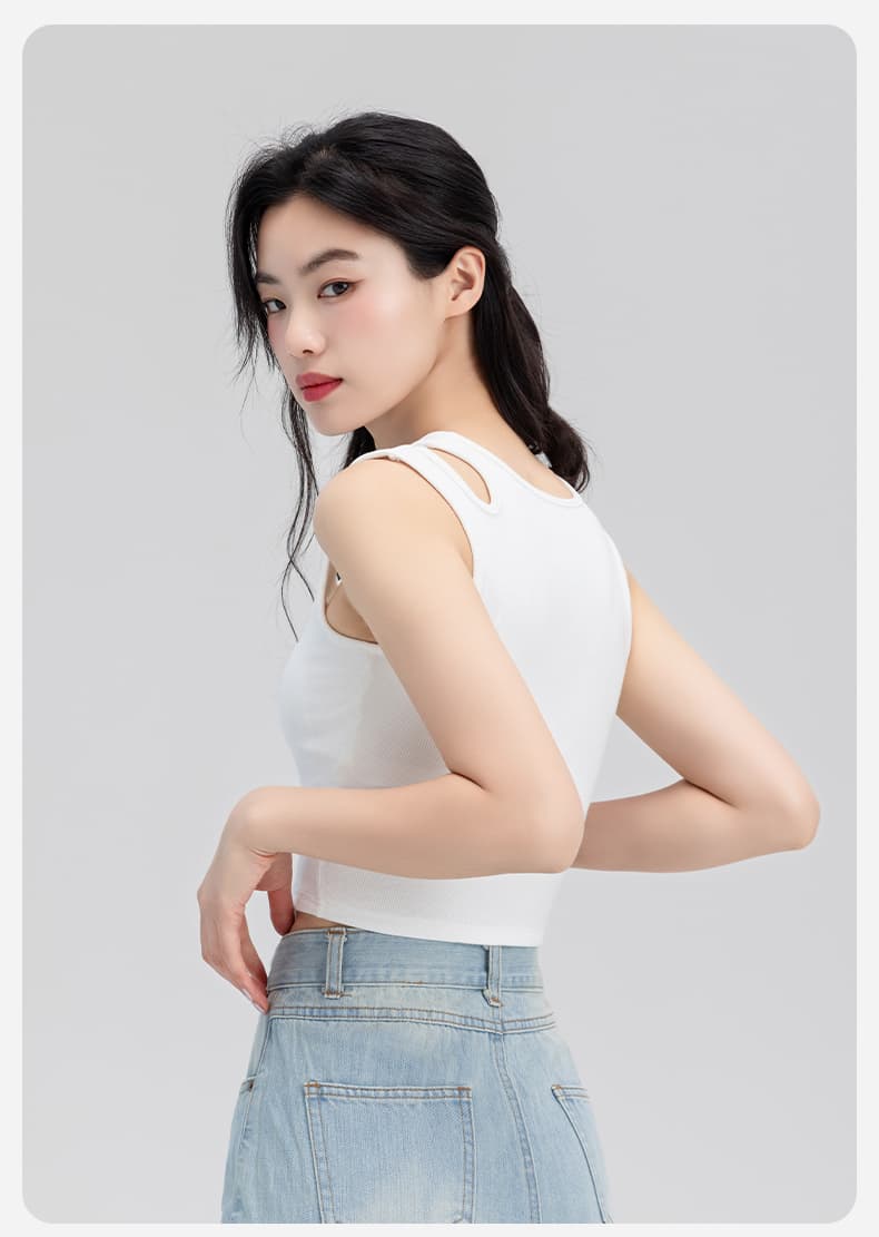 カットソー シンプル美ライン七分丈ノースリーブ