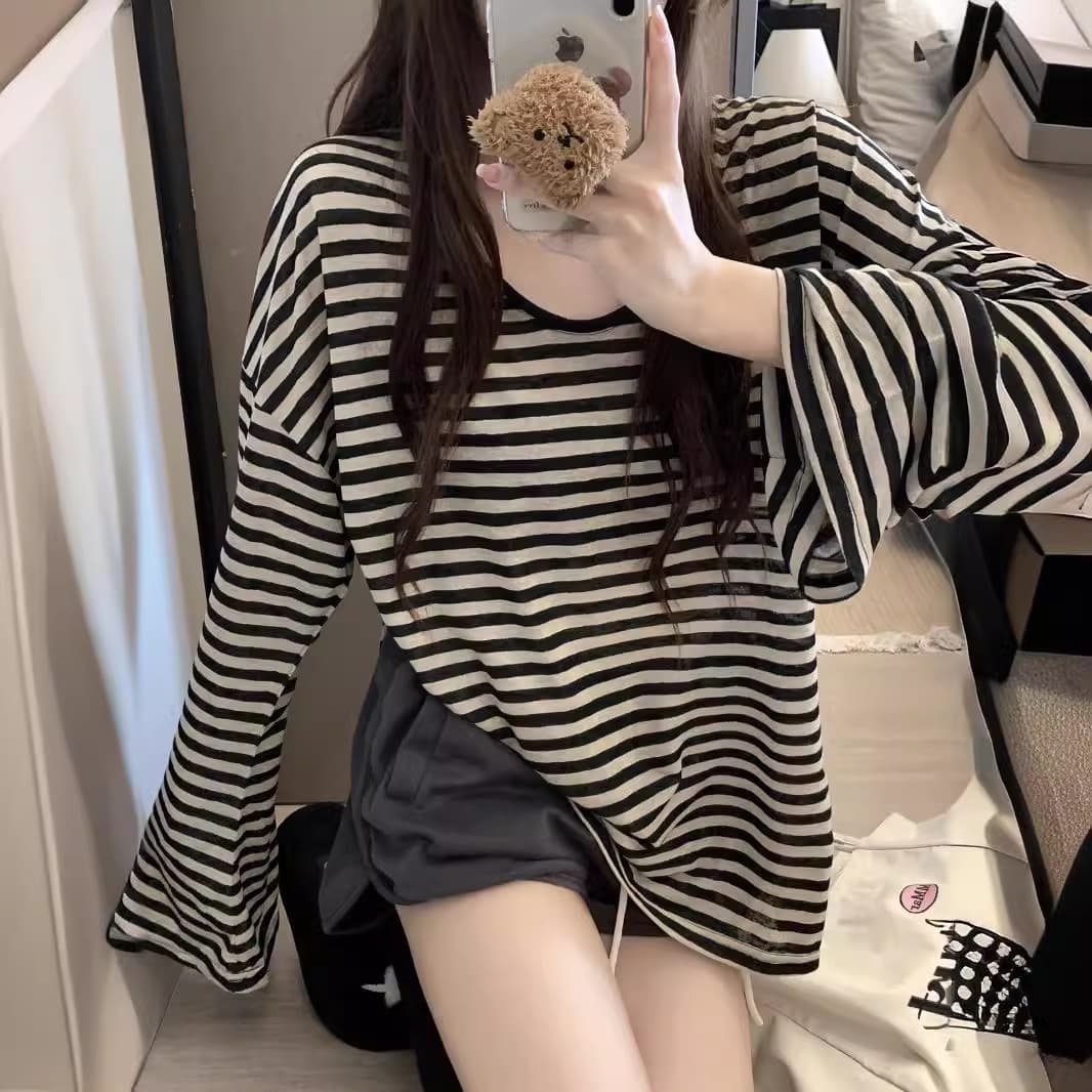 カットソー ゆったりボーダー長袖カットソー